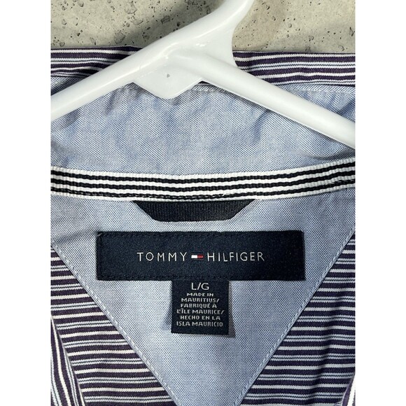 Tommy Hilfiger Button Down Shirt Mens Large LS Blue White Striped Mid 00’s - Picture 2 of 6